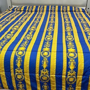 Versace King size royal blue and Gold barque print comforter reversible same
